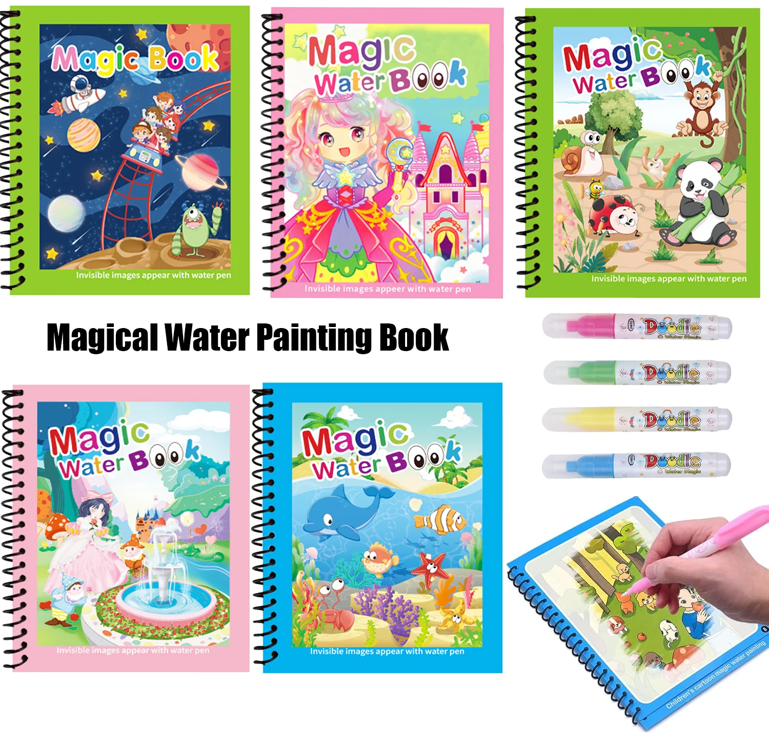 Reusable Water Magic Coloring Book - Reusable Painting Book Montessori Coloring Book